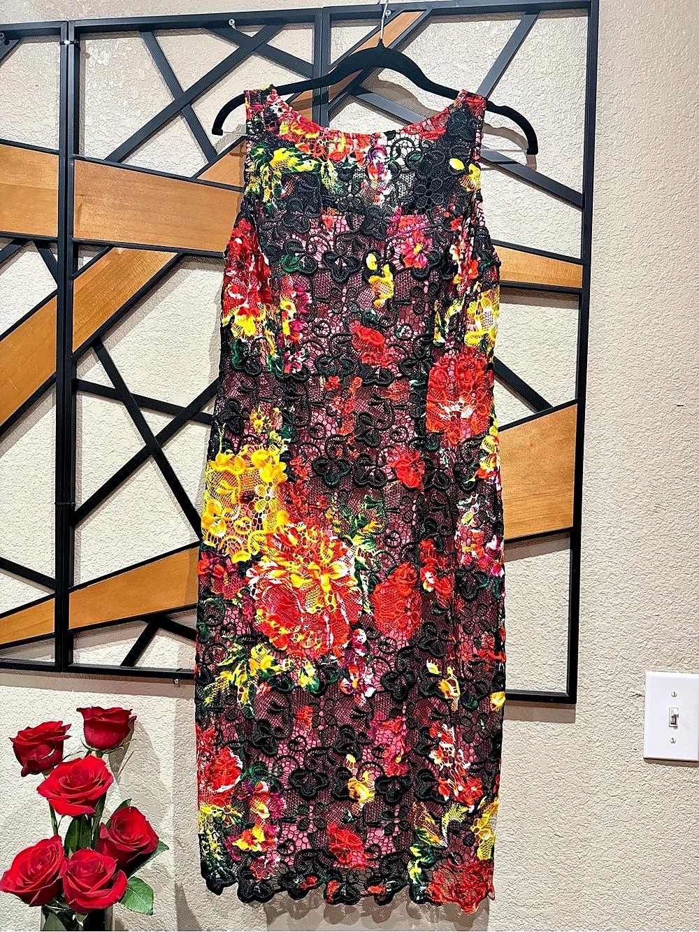 Adrianna Papell Floral Lace Midi Dress Size 8